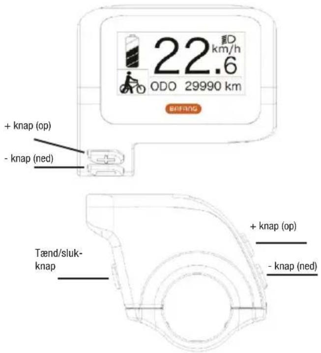 22 km/h ODO 29990 km + knap (op) - knap (ned) Tænd/sluk- knap + knap (op) - knap (ned)