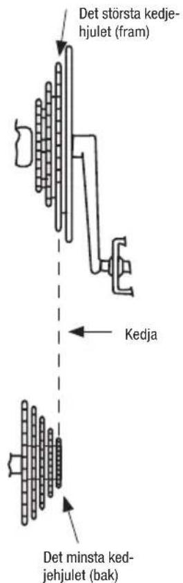 Det största kedjehjulet (fram) Kedja Det minsta kedjehjulet (bak)
