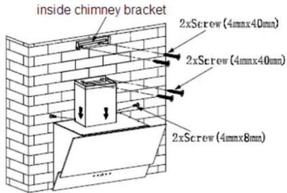 inside chimney bracket 2xScrew (4mmx40mm) 2xScrew (4mmx40mm) 2xScrew (4mmx8mm)
