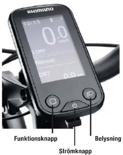 SHIMANO 15:15 0.0 OFF Manual DST 0.0 mm Funktionsknapp Strömknapp Belysning