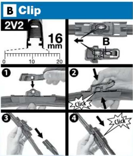 B Clip 2V2 16 mm 0 10 20 ① ② click ③ ④