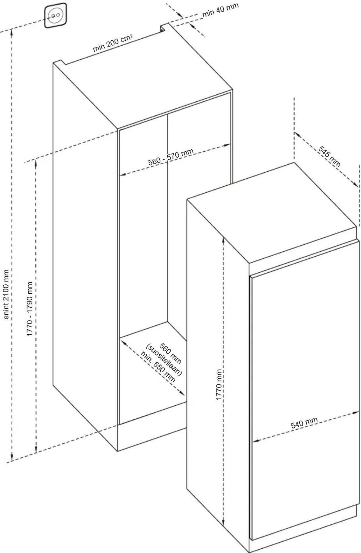 enint 2100 mm 1770 - 1790 mm 560 mm (weilousons) 550 mm min 200 cm² 560 - 570 mm min 40 mm 1770 mm 540 mm 545 mm