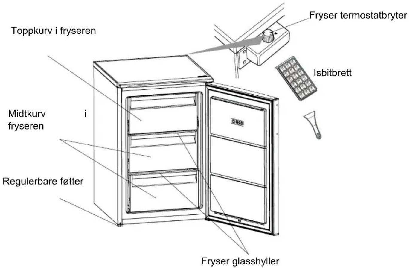 Toppkurv i fryseren Fryser termostatbryter Isbitbrett Midtkurv fryseren i Regulerbare føtter Fryser glasshyller