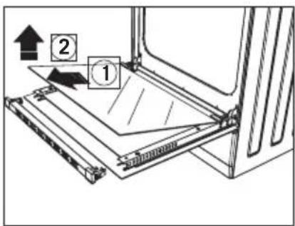 Diagram showing a mechanical assembly with labeled components and directional arrows indicating motion or force