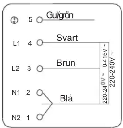 Gulgrön 5 L1 4 Svart Brun L2 3 N1 2 Blå N2 1 220-240V~ 0-415V~ 220-240V~