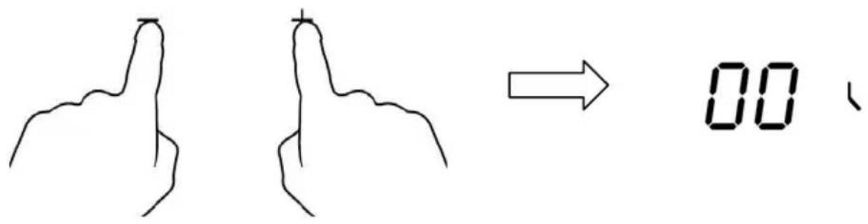Hand-drawn sketch showing two hand gestures transforming to a digital display displaying '00'