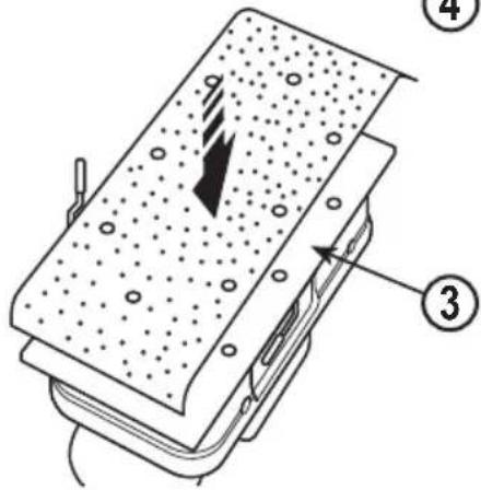Technical diagram of a device with labeled parts, showing a textured surface and directional arrow indicating movement or force.
