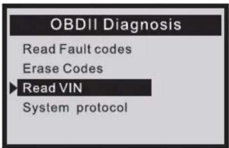OBDII Diagnosis Read Fault codes Erase Codes ► Read VIN System protocol