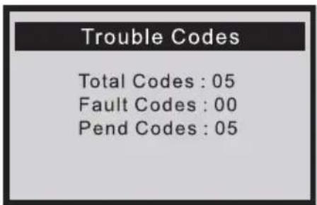 Trouble Codes Total Codes : 05 Fault Codes : 00 Pend Codes : 05