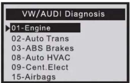 VW/AUDI Diagnosis ▶01-Engine 02-Auto Trans 03-ABS Brakes 08-Auto HVAC 09-Cent.Elect 15-Airbags