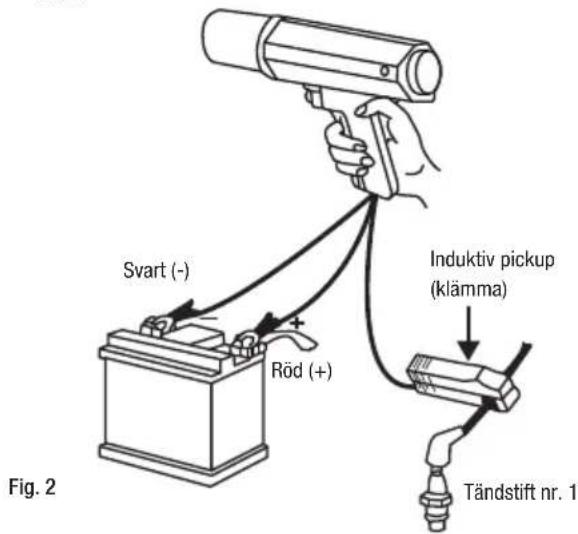 Svart (-) Röd (+) Induktiv pickup (klämma) Tändstift nr. 1 Fig. 2