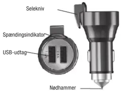 Selekniv Spændingsindikator USB-udtag Nødhammer