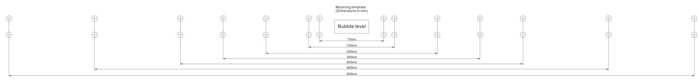 Mounting template (Dimensions in mm) Bubble level 75mm 100mm 200mm 300mm 400mm 600mm 800mm