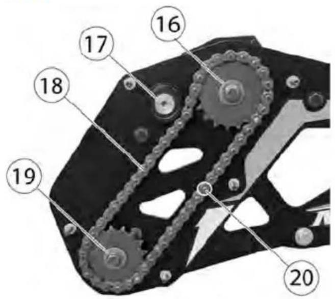 Technical diagram of a mechanical gear assembly with numbered components labeled 16, 17, 18, 19, and 20.
