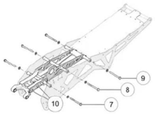 Technical diagram of a mechanical assembly with numbered components labeled 7 through 10