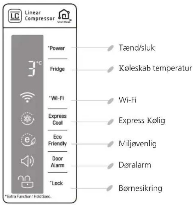 Linear Compressor Smart Disk® *Power Fridge *Wi-Fi Express Cool Eco Friendly Door Alarm *Lock Tænd/sluk Køleskab temperatur Wi-Fi Express Kølig Miljøvenlig Døralarm Børnesikring *Extra Function : Hold 3sec.