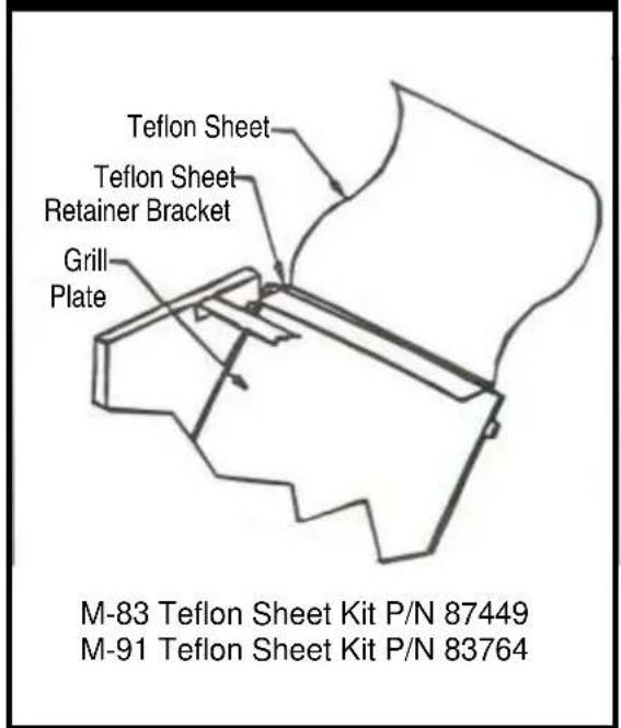 Teflon Sheet Teflon Sheet Retainer Bracket Grill Plate M-83 Teflon Sheet Kit P/N 87449 M-91 Teflon Sheet Kit P/N 83764