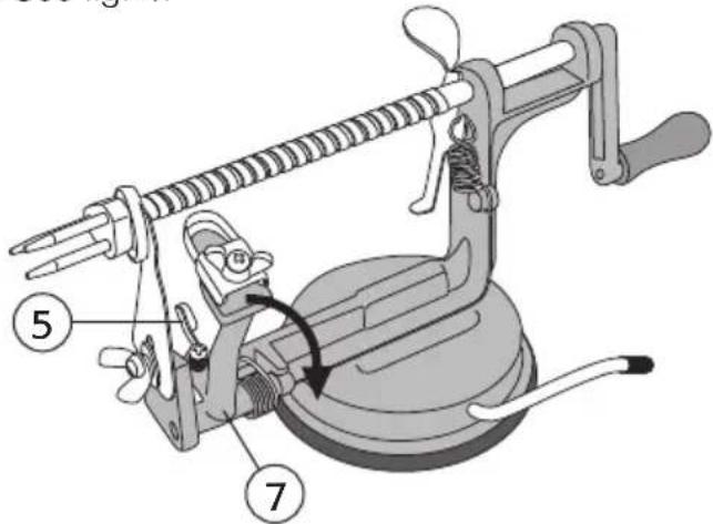 Technical diagram of a mechanical clamp or clamp device with numbered parts labeled 5 and 7