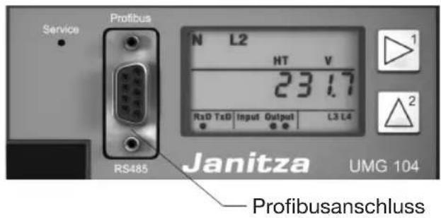 Service Profibus N L2 HT V 23.17 RxD TxD Input Output L3 L4 RS485 Janitza UMG 104 Profibusanschluss