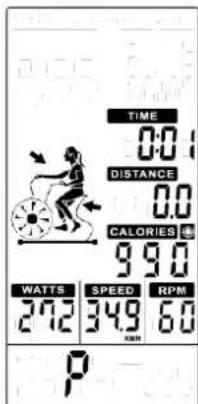 TIME 0:0 DISTANCE 0:0 CALORIES 990 WATTS SPEED RPM 272 349 60 P