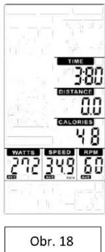 TIME 3:00 DISTANCE 0.0 CALORIES 4.8 WATTS SPEED RPM 272 349 60 Obr. 18