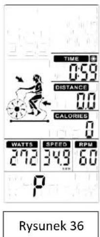 TIME 0:58 DISTANCE 0.0 CALORIES 0 WATTS SPEED RPM 272 349 60 Rysunek 36