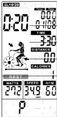 11:10/20 0:20 TIME 3:30 DISTANCE 0.0 CALORIES REST WATTS SPEED RPM 27.2 34.9 6.0 P