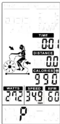TIME 0:0 DISTANCE 0:0 CALORIES 99.0 WATTS 2072 SPEED RPM 349 60 RPM P