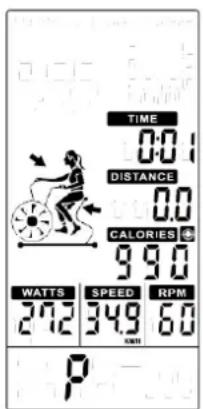 TIME 0.0 DISTANCE 0.0 CALORIES 99.0 WATTS | SPEED | RPM 272 349 60 KATO