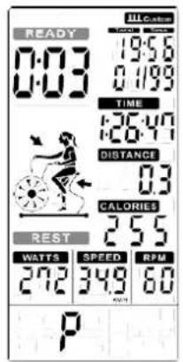 READY 0:03 19:56 0:199 TIME 126:40 DISTANCE 0:3 CALORIES 255 REST WATTS SPEED RPM 272 349 80 P