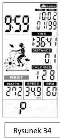9:59 10:02 0:199 TIME 136:41 DISTANCE 0.1 CALORIES REST 128 WATTS SPEED RPM 272 349 60 P Rysunek 34