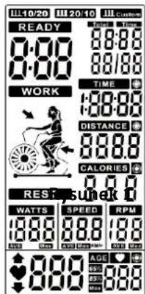 III 10/20 III 20/10 III Custom READY 8:00 TIME WORK 138:00 DISTANCE CALORIES REST SUN ECK WATTS SPEED RPM 1000 100 100 1000 100 100 AGE 1000 100 100