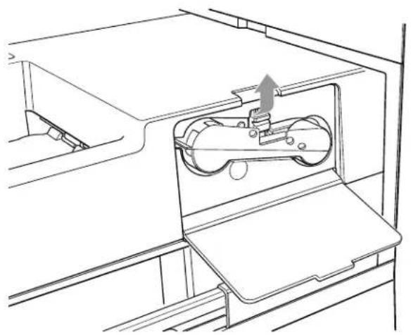 Technical line drawing of a mechanical device inside a housing (no text or symbols)