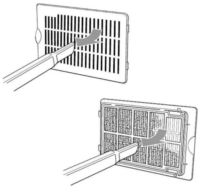 Illustration showing two steps of installing a grid panel with arrows indicating the process (no text or symbols present)