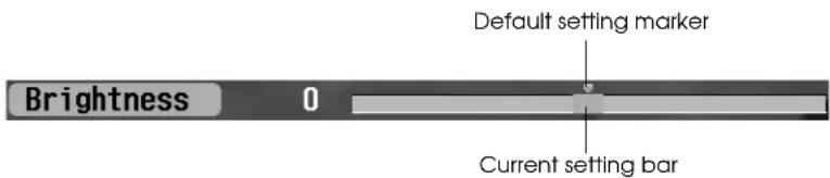 Brightness 0 Default setting marker Current setting bar