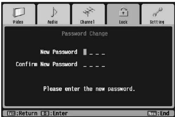 Password Change New Password _ _ _ Confirm New Password _ _ _ Please enter the new password. Exit: Return 0-9: Enter Menu: End