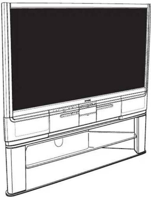 Line drawing of a modern TV stand with front panel and display case (no text or symbols)