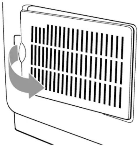 Illustration of a computer monitor with ventilation grilles and a curved arrow indicating airflow (no text or symbols)