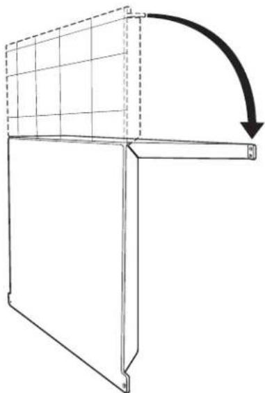 Diagram of a 3D panel structure with grid lines and an arrow indicating rotation (no text or symbols)