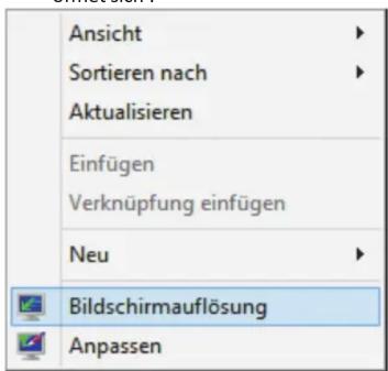 Ansicht Sortieren nach Aktualisieren Einfügen Verknüpfung einfügen Neu Bildschirmauflösung Anpassen