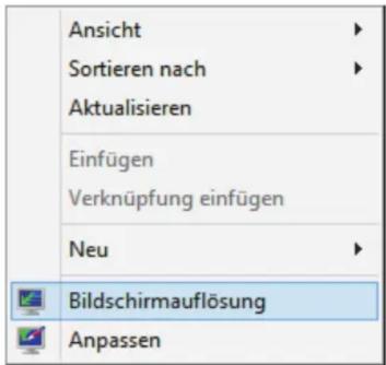 Ansicht Sortieren nach Aktualisieren Einfügen Verknüpfung einfügen Neu Bildschirmauflösung Anpassen