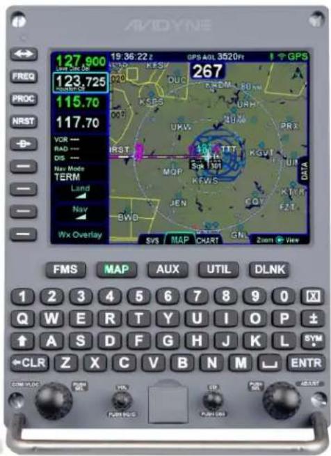 AMDYNE 127.900 19:36:22 z GPS AOL 3520ft FREQ 123.725 PROC 115.70 NRST 117.70 VOR --- 267 RAD --- DIS --- Nav Mode TERM Land Nav Wx Overlay SYS MAP CHART GN Zoom View FMS MAP AUX UTIL DLNK 1 2 3 4 5 6 7 8 9 0 Q W E R T Y U I O P ± ↑ A S D F G H J K L SYM ← CLR Z X C V B N M ← ENTR COM VIEW PUSH SEE VISI SEE PR X PUSH SEE PUSH SEE