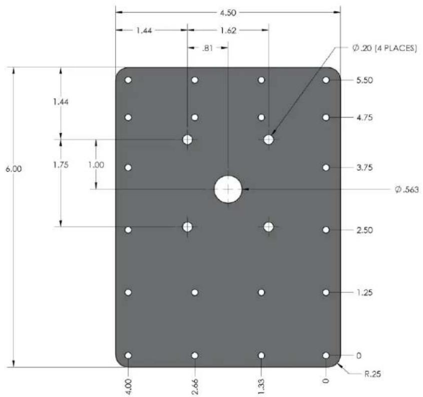 4.50 1.44 1.62 .81 Ø .20 (4 PLACES) 5.50 4.75 3.75 Ø .563 2.50 1.25 0 R.25 1.44 1.75 1.00 6.00 4.00 2.66 1.33 0