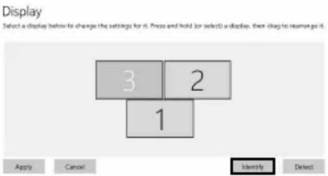 Display Select a display below to change the settings for it. Press and hold (or select) a display, then drag to rearm go it. 3 2 1 Apply Cancel Identity Detect
