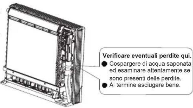 Verificare eventuali perdite qui. • Cospargere di acqua saponata ed esaminare attentamente se sono presenti delle perdite. • Al termine asciugare bene.