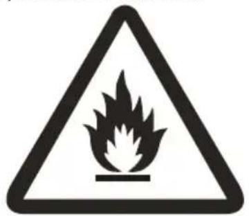 Warning sign depicting a flame symbol in a triangular frame, indicating hazardous hazard or hazard.