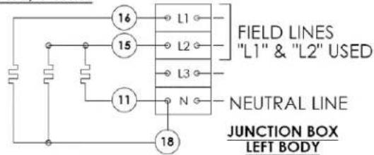 16 15 11 18 FIELD LINES "L1" & "L2" USED NEUTRAL LINE JUNCTION BOX LEFT BODY