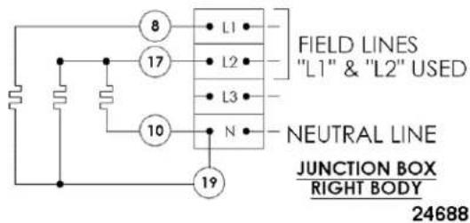 8 17 10 19 L1 L2 L3 N FIELD LINES "L1" & "L2" USED NEUTRAL LINE JUNCTION BOX RIGHT BODY 24688