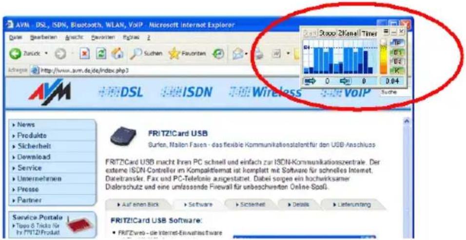 AVM - DSL, ISDN, Bluetooth, WLAN, VoIP - Microsoft Internet Explorer Date Sharbeiten Ansicht Favoriten Egras 2 Zurück Suchen Favoriten Adsges http://www.avm.de/index.php3 DSL ISDN Wireless VoIP News Produkte Sicherheit Download Service Unternehmen Presse Partner FRITZ!Card USB Surden, Mailon Fasien - das flexible Kommunikationstalent für den USB-Anschluss FRITZ!Card USB macht Ihren PC schnell und einfach zur ISDN-Kommunikationszentrale. Der externe ISDN-Controller im Kompaktformat ist komplett mit Software für schnelles Internet, Datetransfer, Fax und PC-Telefonie ausgestätet. Dabei sorgen ein hochwirksamer Dialerschutz und eine umfassende Firewall für unbeschwerten Online-Spoß. Service Portale Tips & Tricks /ir by FRITZ!Product FRITZ!Card USB Software: • FRITZweb - die Internet-EinwanSoftware