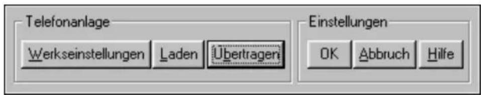Telefonanlage Werkseinstellungen Laden Übertragen Einstellungen OK Abbruch Hilfe